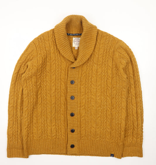 Fat Face Men's Yellow Wool Cable-Knit Cardigan XL