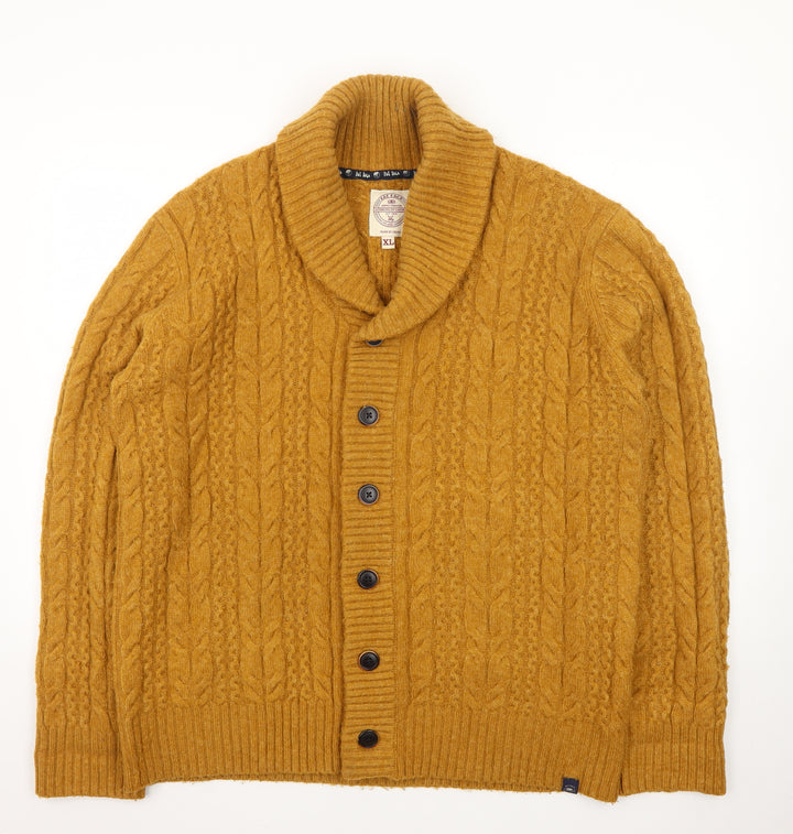Fat Face Men's Yellow Wool Cable-Knit Cardigan XL