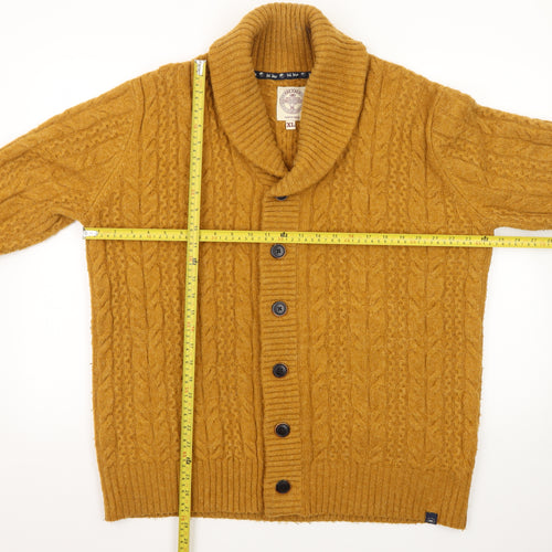 Fat Face Men's Yellow Wool Cable-Knit Cardigan XL