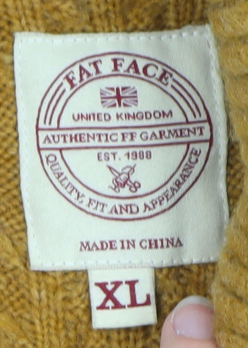 Fat Face Men's Yellow Wool Cable-Knit Cardigan XL