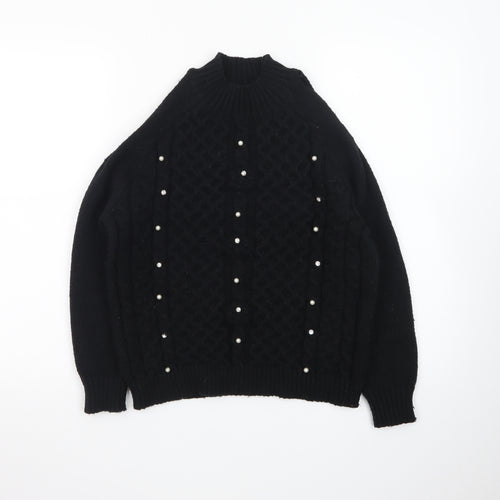 Lipsy Teens Black Mock Neck Pearl Beaded Cable Knit Jumper 11-12 YRS