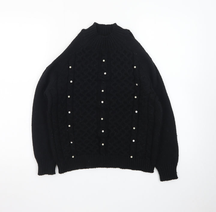 Lipsy Teens Black Mock Neck Pearl Beaded Cable Knit Jumper 11-12 YRS