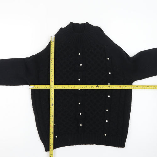 Lipsy Teens Black Mock Neck Pearl Beaded Cable Knit Jumper 11-12 YRS