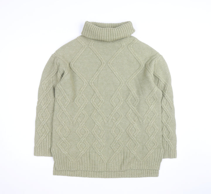 Marks and Spencer Men's Green Cable-Knit Roll Neck Jumper M
