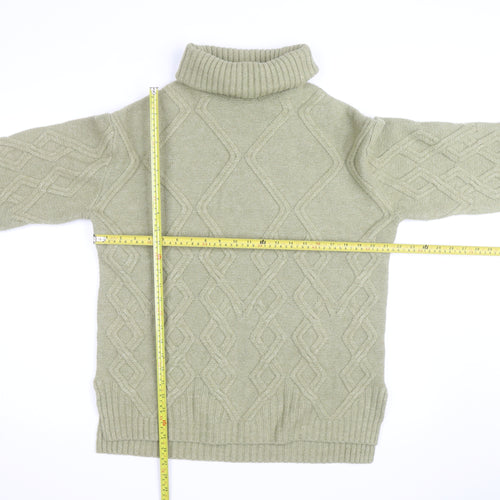 Marks and Spencer Men's Green Cable-Knit Roll Neck Jumper M