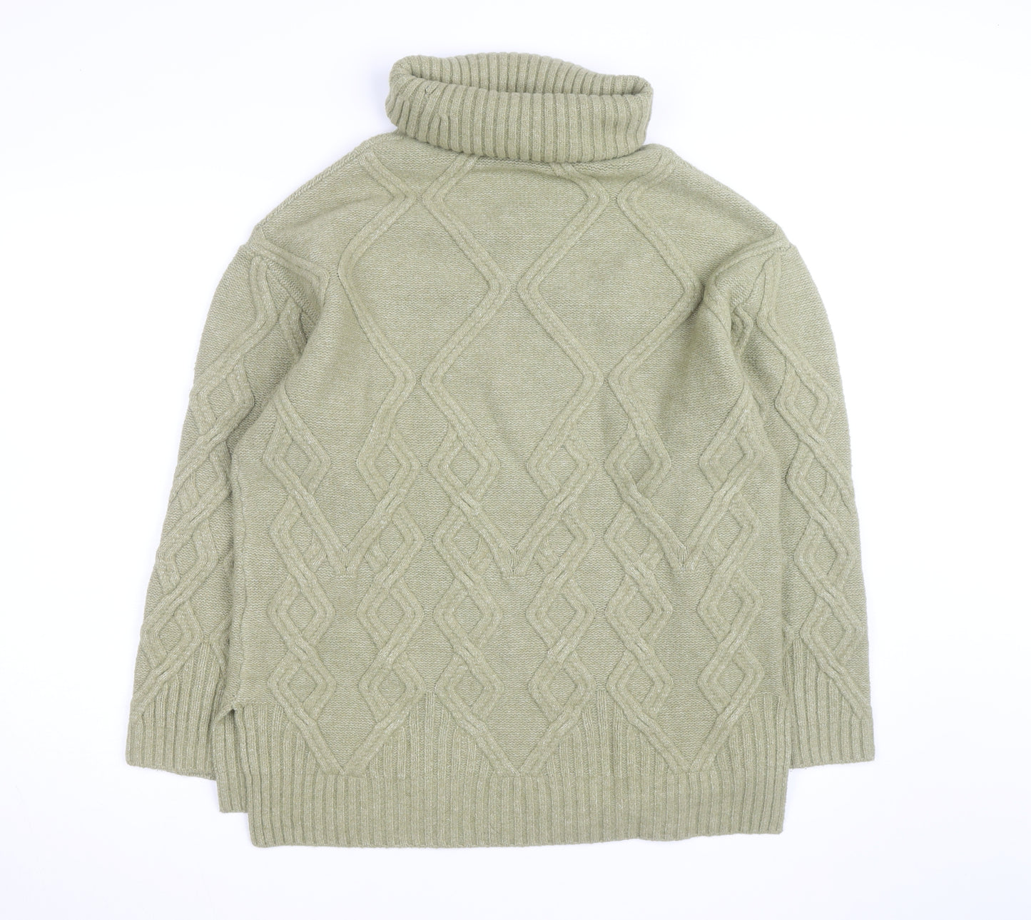 Marks and Spencer Men's Green Cable-Knit Roll Neck Jumper M