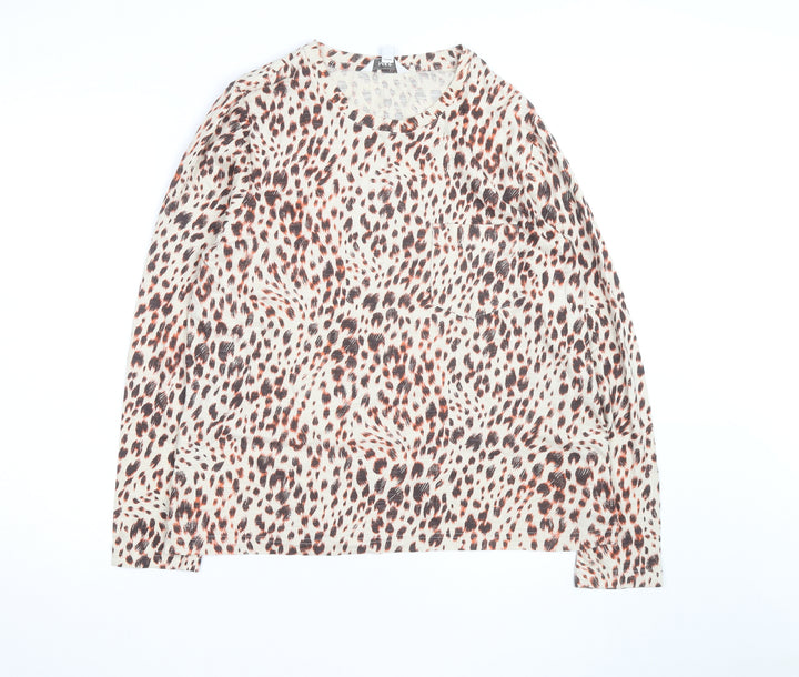 Marks and Spencer Women’s Multicolour Leopard Print Long Sleeve Cotton Modal T-Shirt Size 14