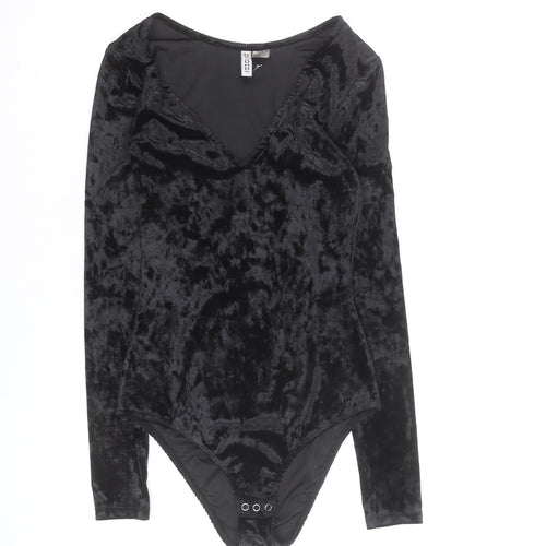 H&M Divided Womens Black Velvet Long Sleeve Bodysuit Size 8