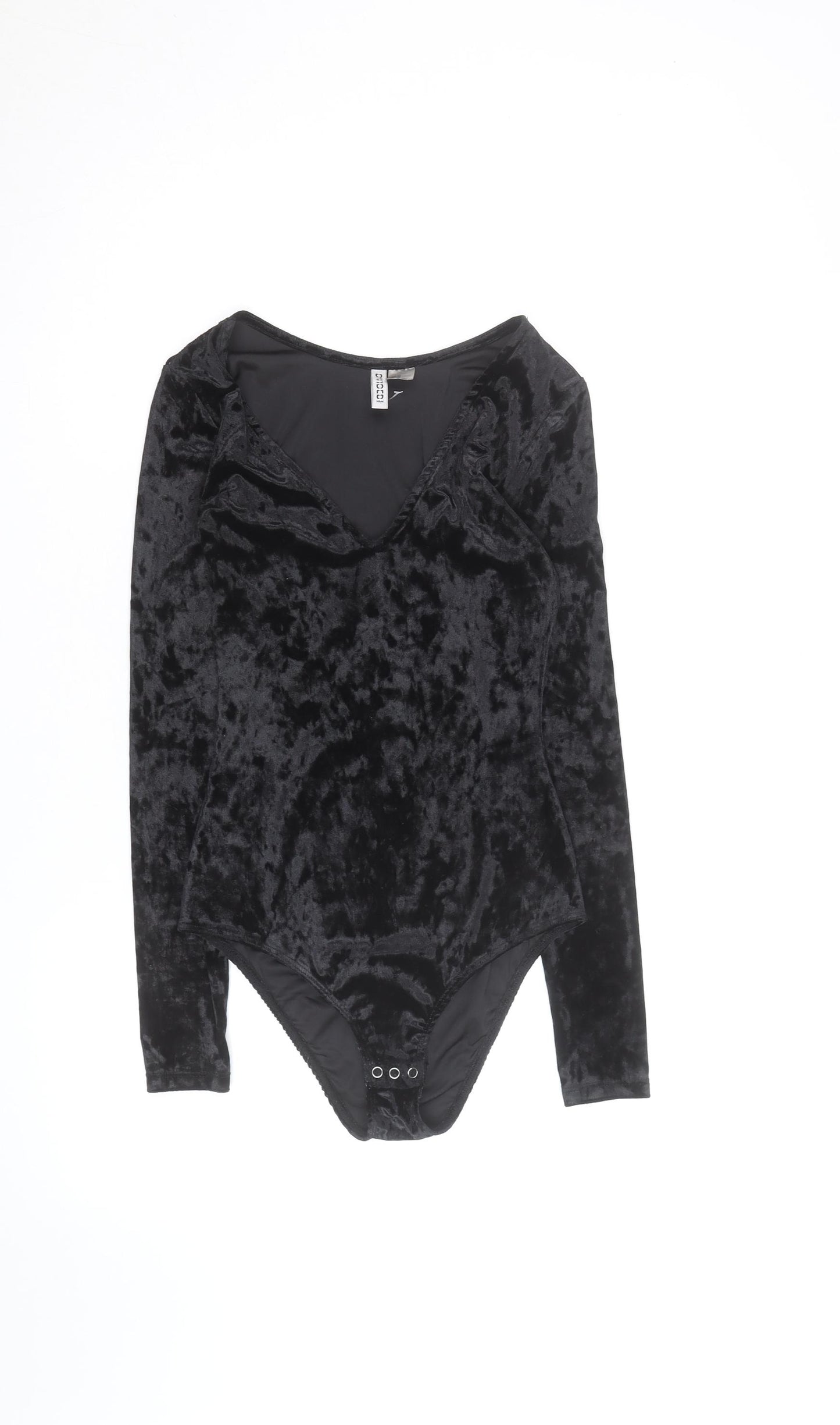 H&M Divided Womens Black Velvet Long Sleeve Bodysuit Size 8