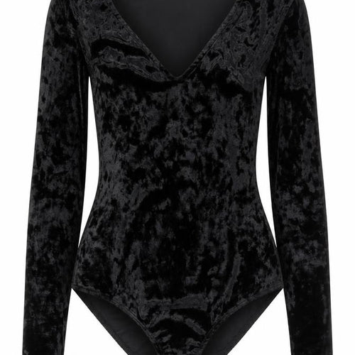 H&M Divided Womens Black Velvet Long Sleeve Bodysuit Size 8