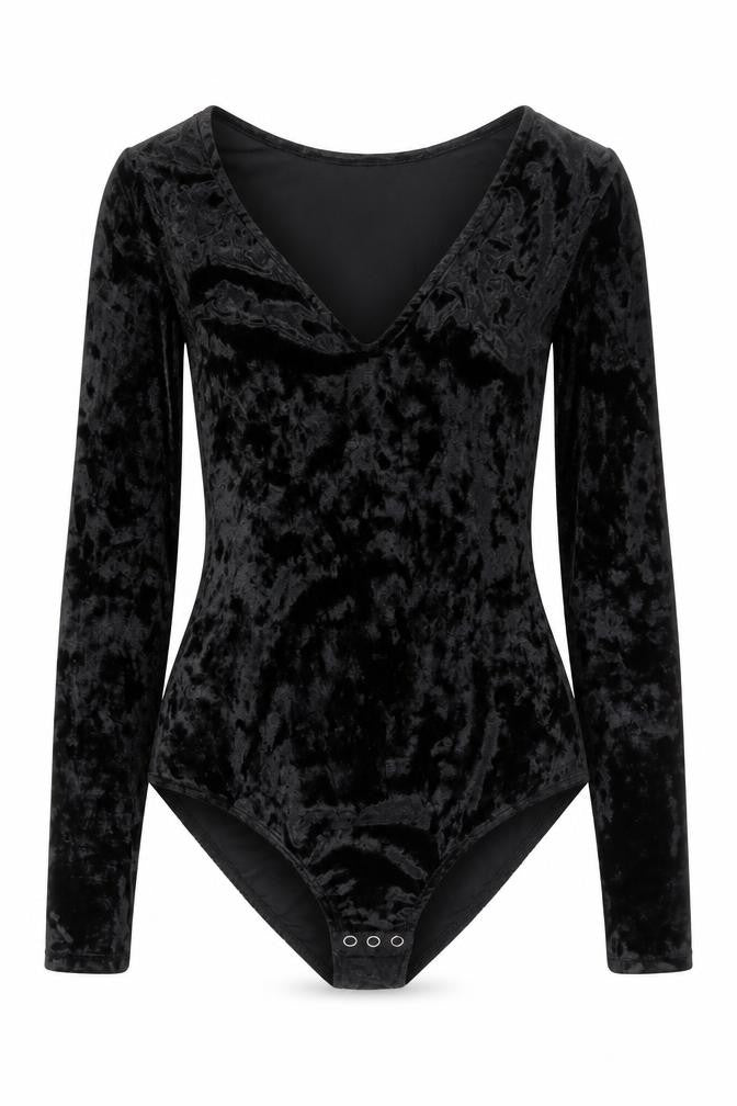 H&M Divided Womens Black Velvet Long Sleeve Bodysuit Size 8