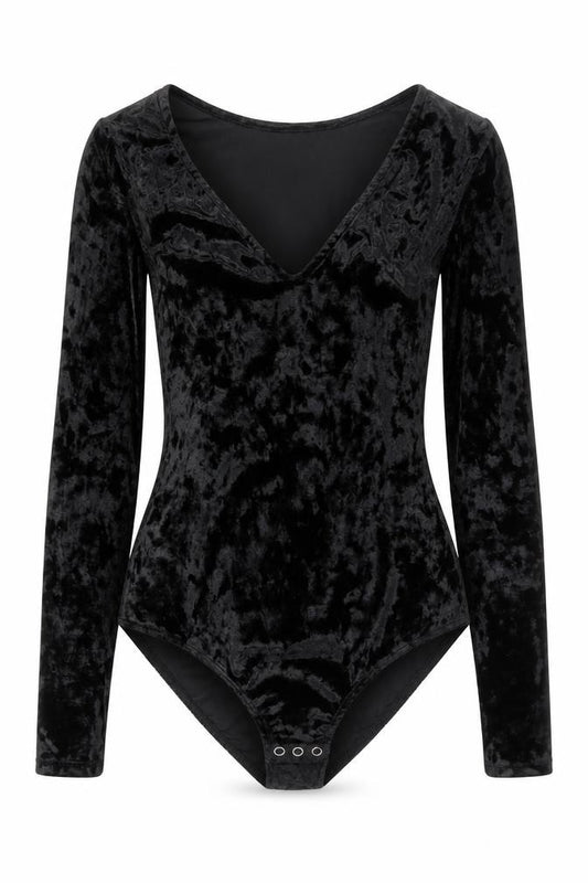 H&M Divided Womens Black Velvet Long Sleeve Bodysuit Size 8
