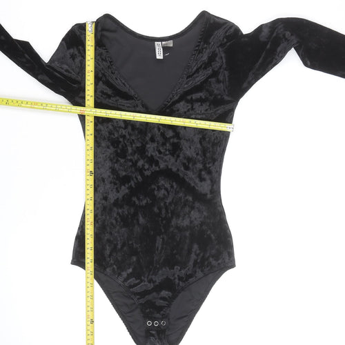 H&M Divided Womens Black Velvet Long Sleeve Bodysuit Size 8