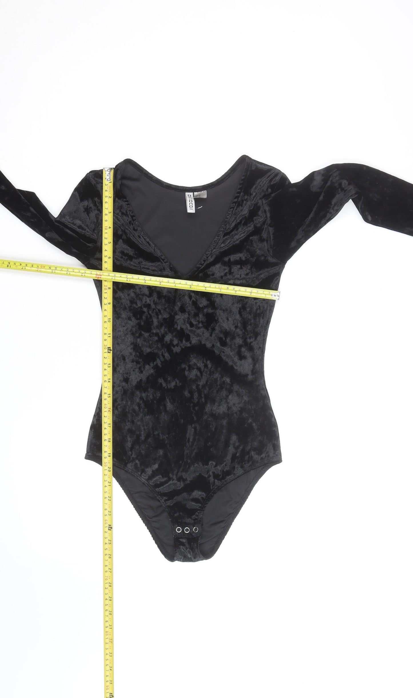 H&M Divided Womens Black Velvet Long Sleeve Bodysuit Size 8