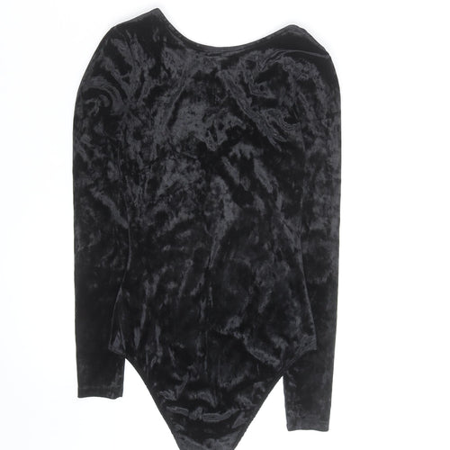 H&M Divided Womens Black Velvet Long Sleeve Bodysuit Size 8