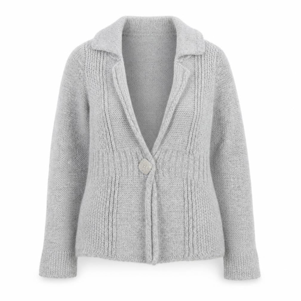 Front view of Marks & Spencer Per Una Women Grey Cardigan M Wool Blend Knit