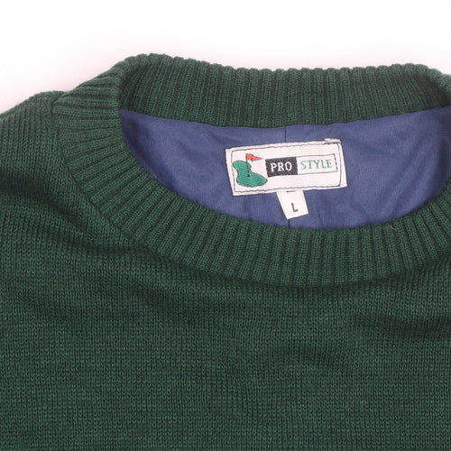 Pro Style Men’s Green Lined Wool Blend Golf Jumper L