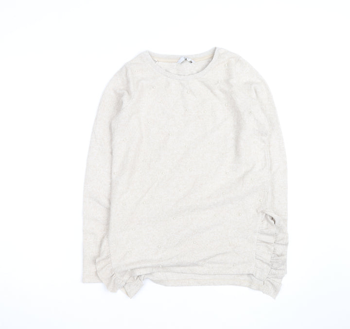 Next Women Beige Beaded Crew Neck Knit Jumper Size 8