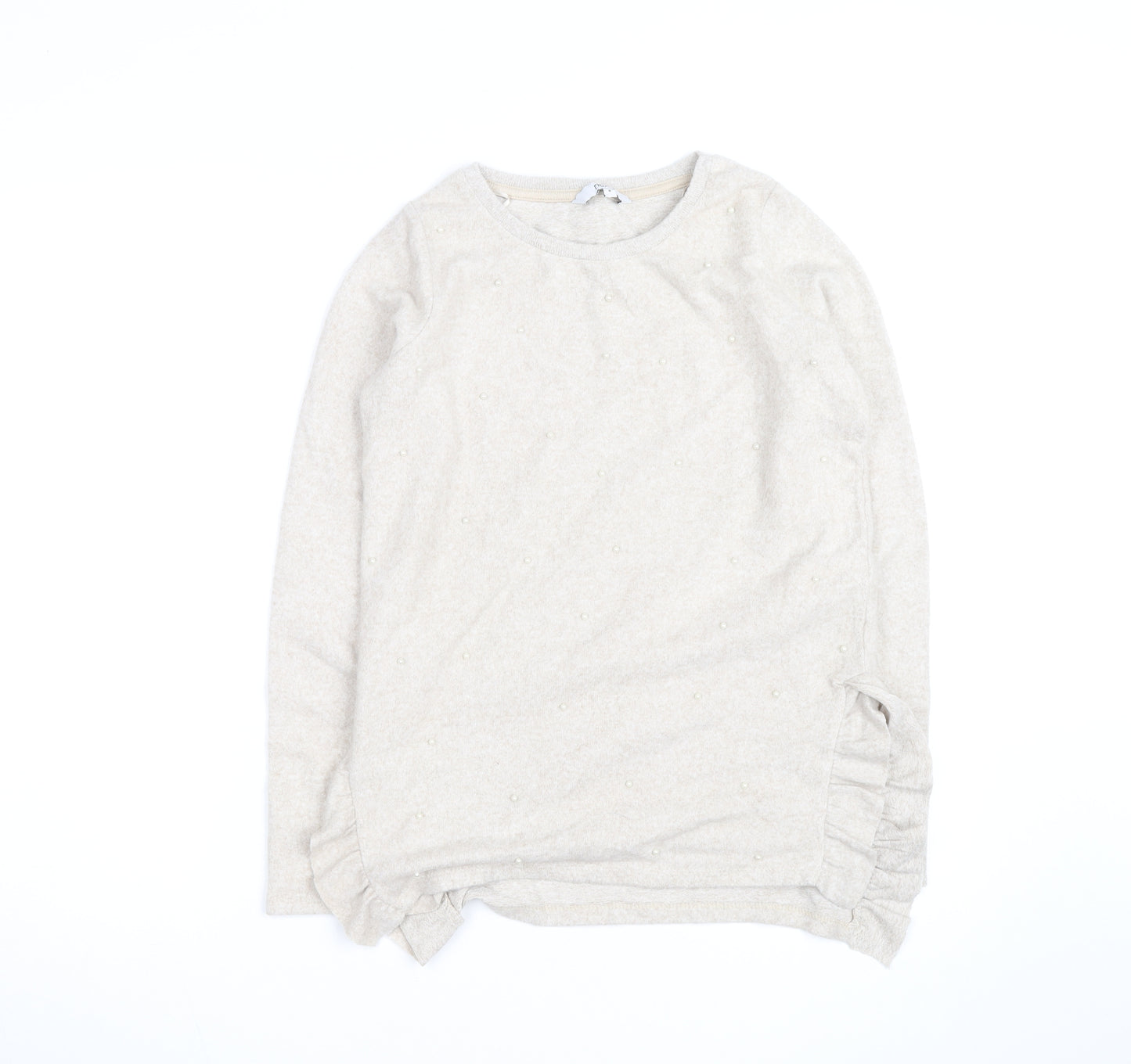Next Women Beige Beaded Crew Neck Knit Jumper Size 8