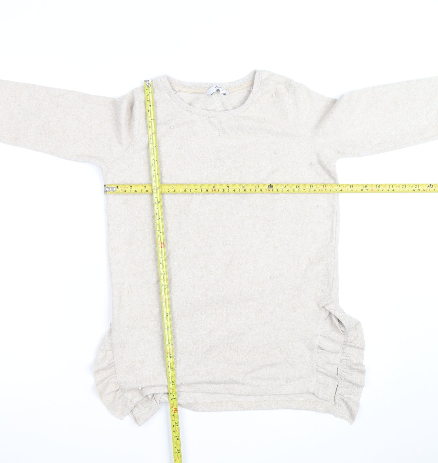 Next Women Beige Beaded Crew Neck Knit Jumper Size 8