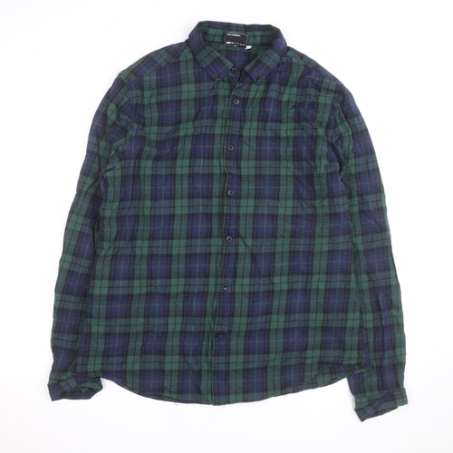 ASOS DESIGN Men's Green Plaid Cotton Flannel Button-Up Shirt XL