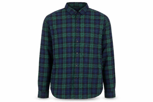 Front view of ASOS DESIGN Men's Green Plaid Cotton Flannel Button-Up Shirt XL