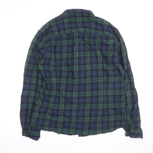 ASOS DESIGN Men's Green Plaid Cotton Flannel Button-Up Shirt XL