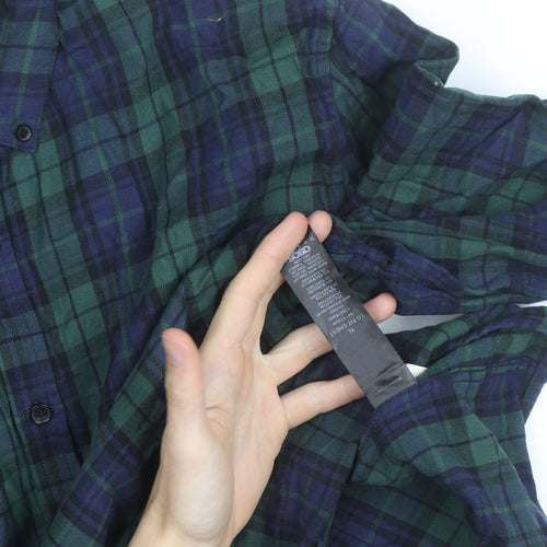 ASOS DESIGN Men's Green Plaid Cotton Flannel Button-Up Shirt XL