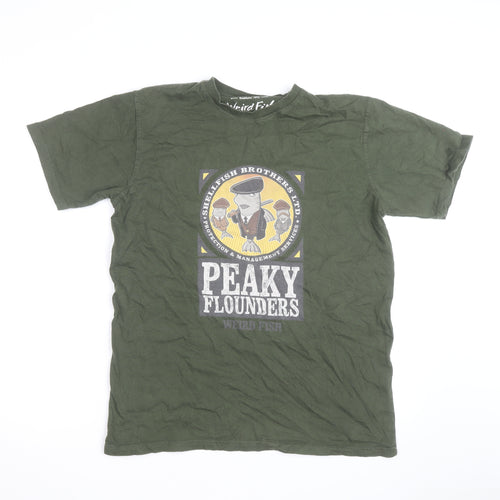 Weird Fish Men's Green Peaky Flounders Graphic Cotton T-Shirt Size M