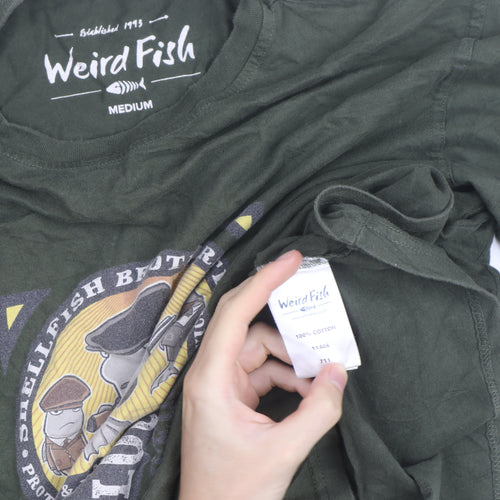 Weird Fish Men's Green Peaky Flounders Graphic Cotton T-Shirt Size M