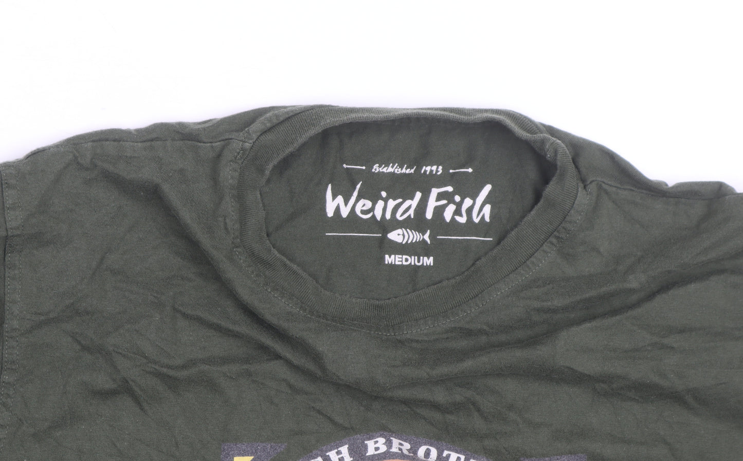 Weird Fish Men's Green Peaky Flounders Graphic Cotton T-Shirt Size M