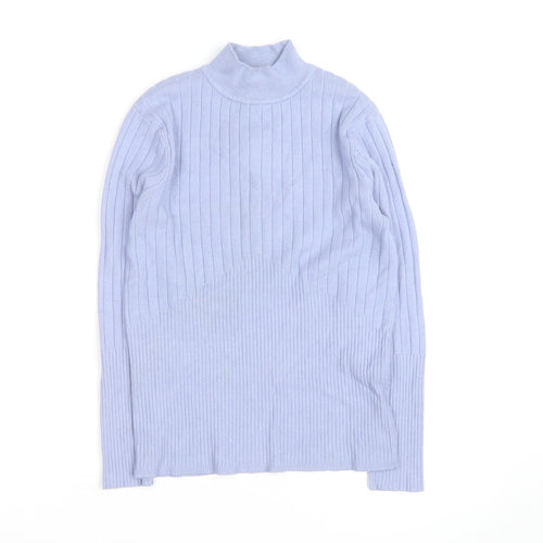 Marks and Spencer Women Blue Mock Neck Ribbed Knit Jumper Size 12