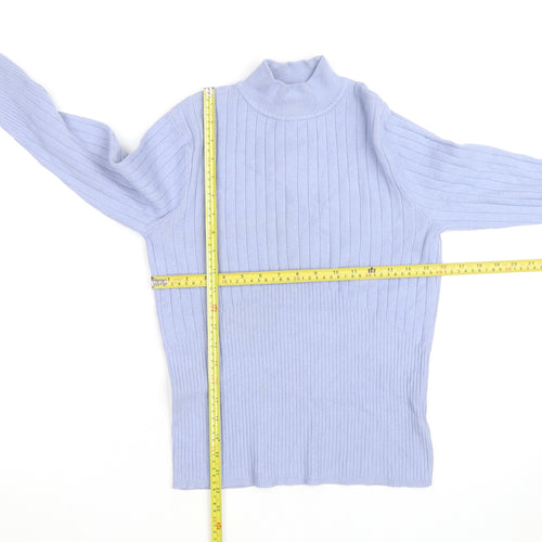 Marks and Spencer Women Blue Mock Neck Ribbed Knit Jumper Size 12