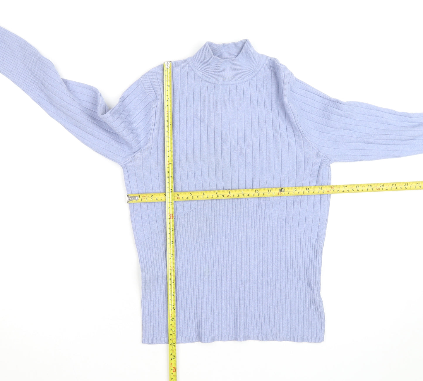 Marks and Spencer Women Blue Mock Neck Ribbed Knit Jumper Size 12