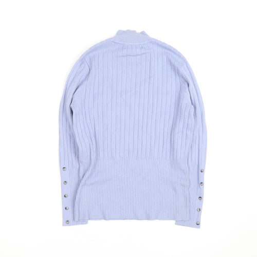 Marks and Spencer Women Blue Mock Neck Ribbed Knit Jumper Size 12