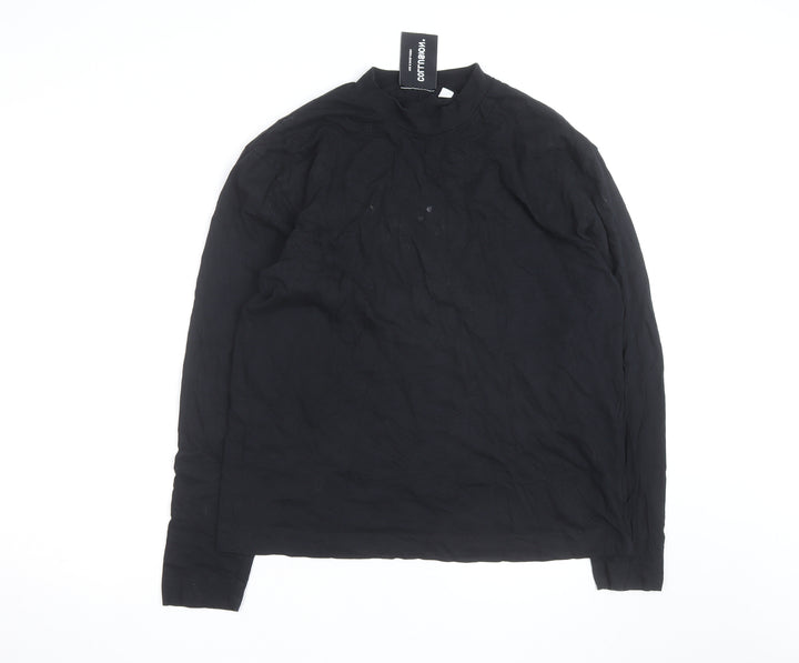 Collusion Men's Black Long Sleeve Mock Neck Jersey Top Size L