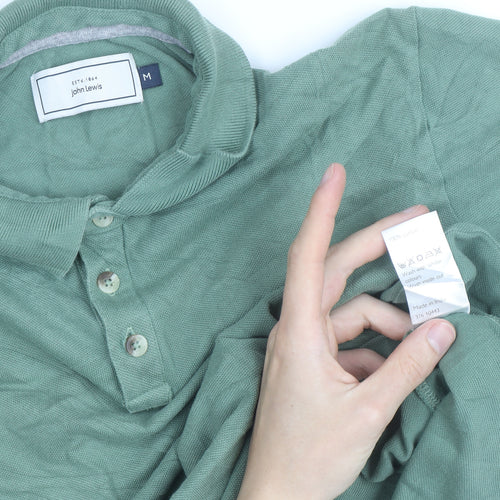 John Lewis Men's Green Cotton Short Sleeve Polo Shirt M