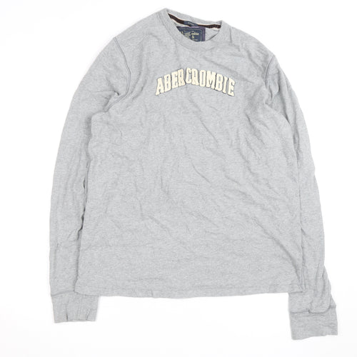 Abercrombie & Fitch Men's Grey 2XL Long Sleeve Crew Neck Top