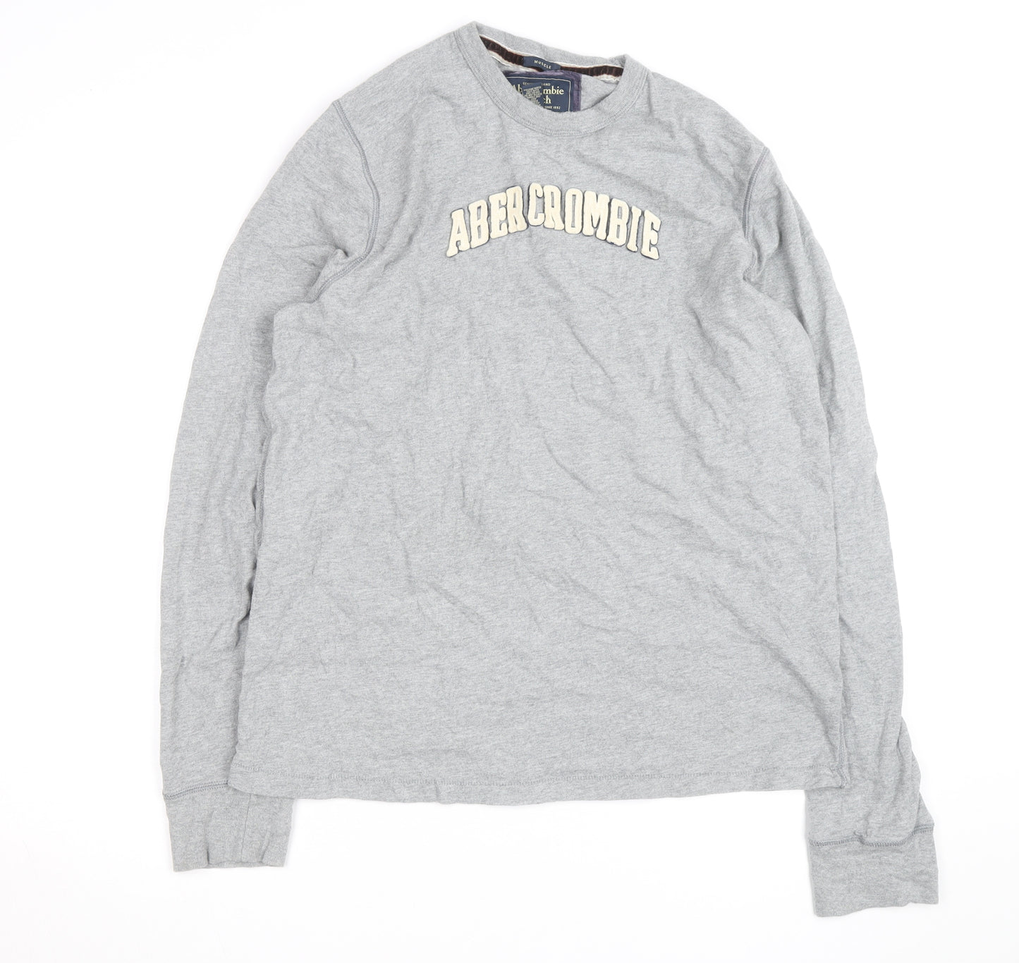 Abercrombie & Fitch Men's Grey 2XL Long Sleeve Crew Neck Top