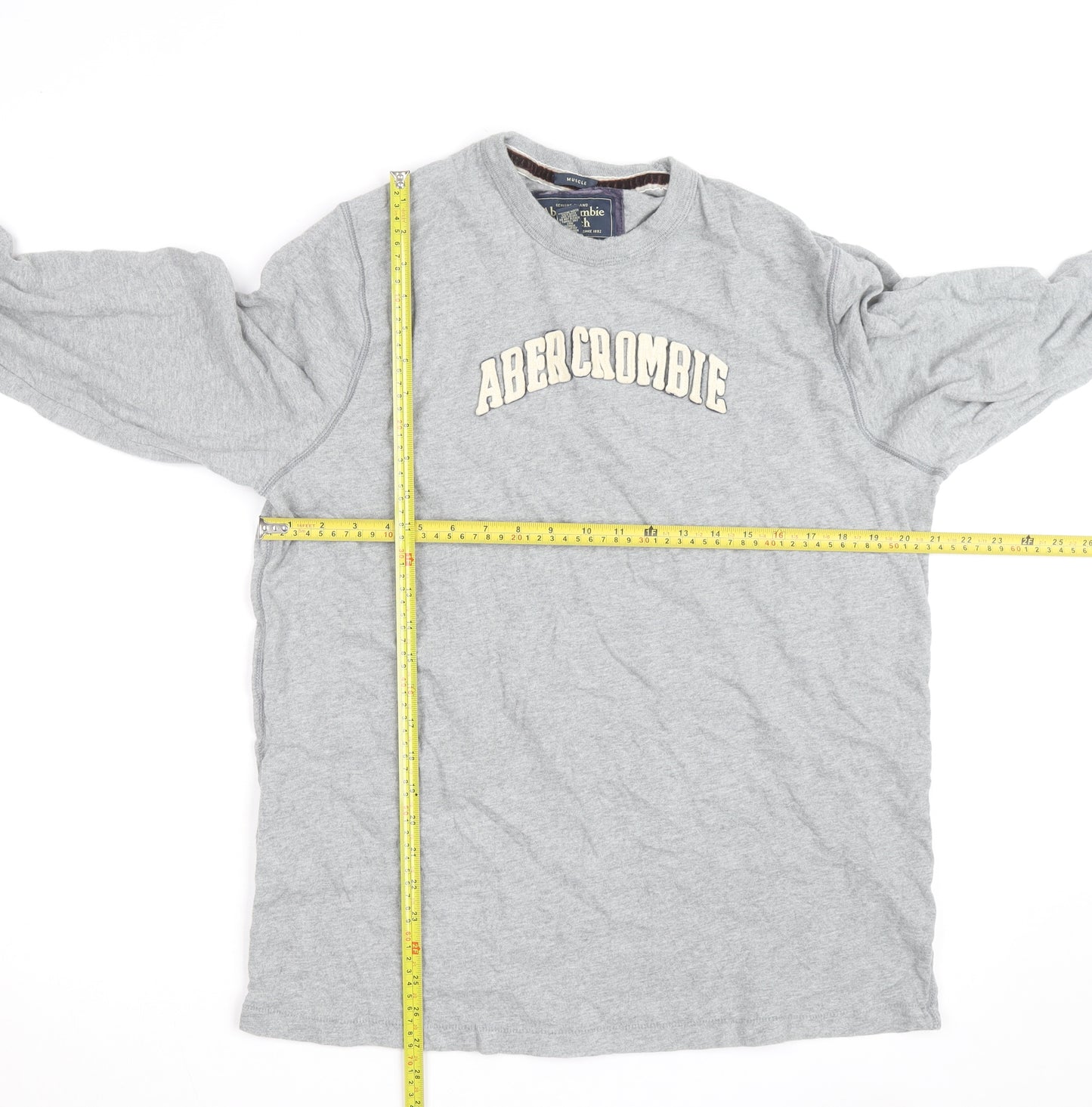 Abercrombie & Fitch Men's Grey 2XL Long Sleeve Crew Neck Top
