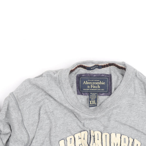 Abercrombie & Fitch Men's Grey 2XL Long Sleeve Crew Neck Top