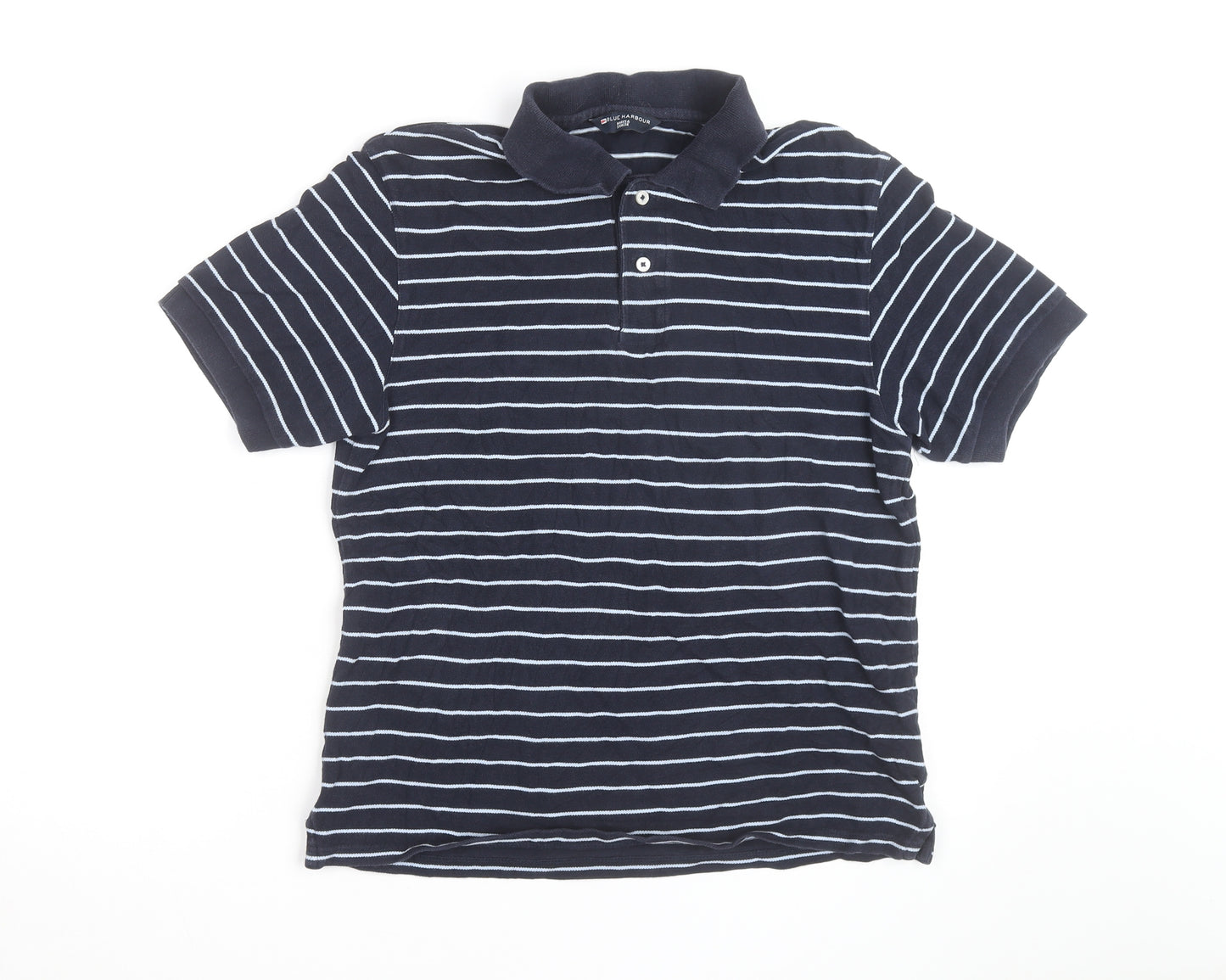 Marks and Spencer Men’s Blue Striped Cotton Polo Shirt Size Small