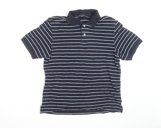 Marks and Spencer Men’s Blue Striped Cotton Polo Shirt Size Small