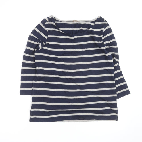Jigsaw Women’s Blue Striped Boat Neck 3/4 Sleeve Cotton T-Shirt L