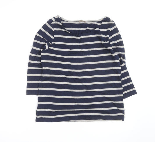 Jigsaw Women’s Blue Striped Boat Neck 3/4 Sleeve Cotton T-Shirt L