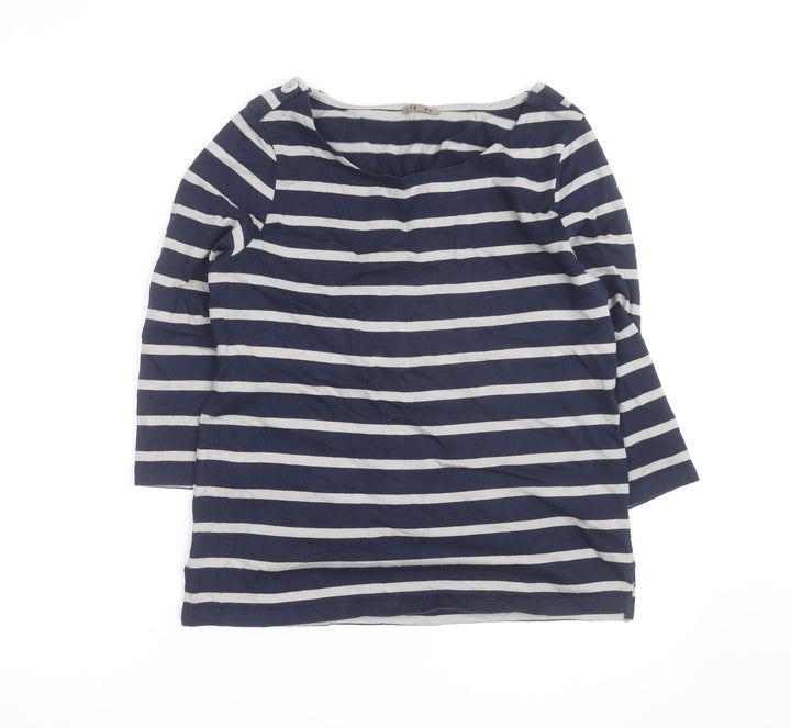 Jigsaw Women’s Blue Striped Boat Neck 3/4 Sleeve Cotton T-Shirt L