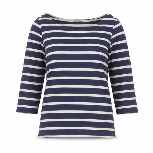Jigsaw Women’s Blue Striped Boat Neck 3/4 Sleeve Cotton T-Shirt L