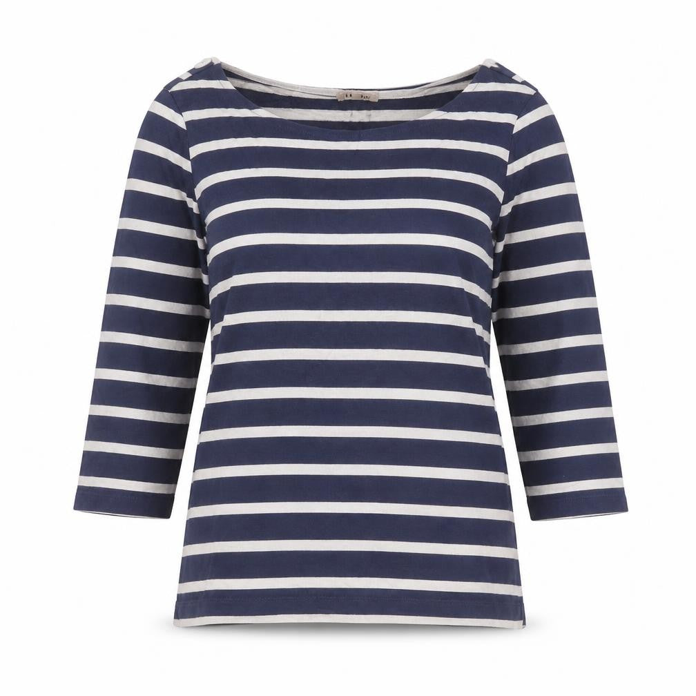 Jigsaw Women’s Blue Striped Boat Neck 3/4 Sleeve Cotton T-Shirt L