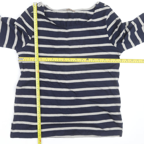 Jigsaw Women’s Blue Striped Boat Neck 3/4 Sleeve Cotton T-Shirt L