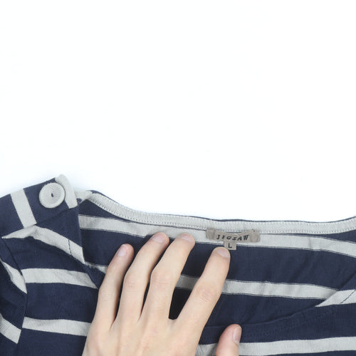 Jigsaw Women’s Blue Striped Boat Neck 3/4 Sleeve Cotton T-Shirt L